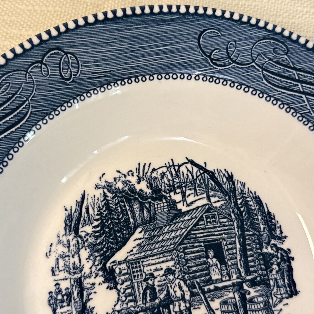 Vintage Currier & Ives Royal China Serving Bowl 9” Maple Sugaring Pattern - Picture 7 of 9